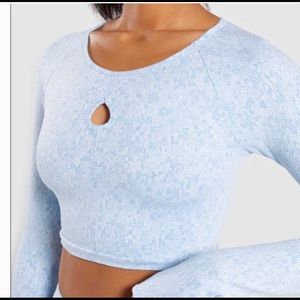 Gymshark fleur long sleeve crop med blue NWT